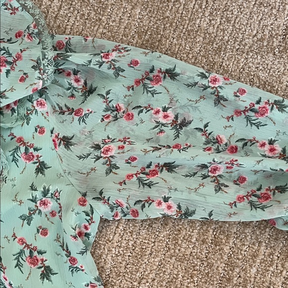 LC Lauren Conrad Mint Green Floral Blouse - Picture 3 of 11